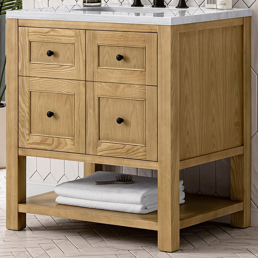 James Martin Vanities Breckenridge 30&quot; Single Bathroom Vanity in Light Natural Oak with 3 cm Arctic Fall Solid Surface Top and Rectangular Sink, , large