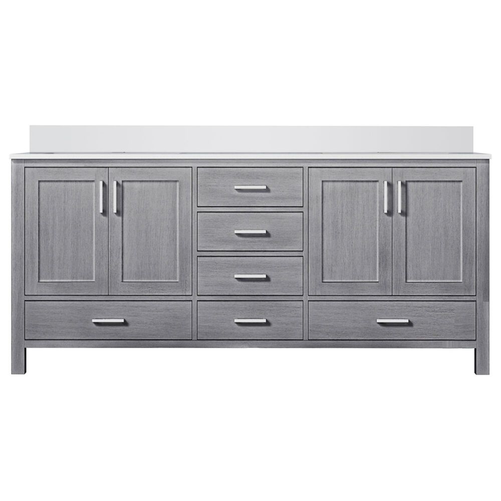 Lexora Home Jacques 72" Double Bathroom Vanity in Distressed Grey with 2 cm White Cultured Marble Top and Rectangular Sinks, , large