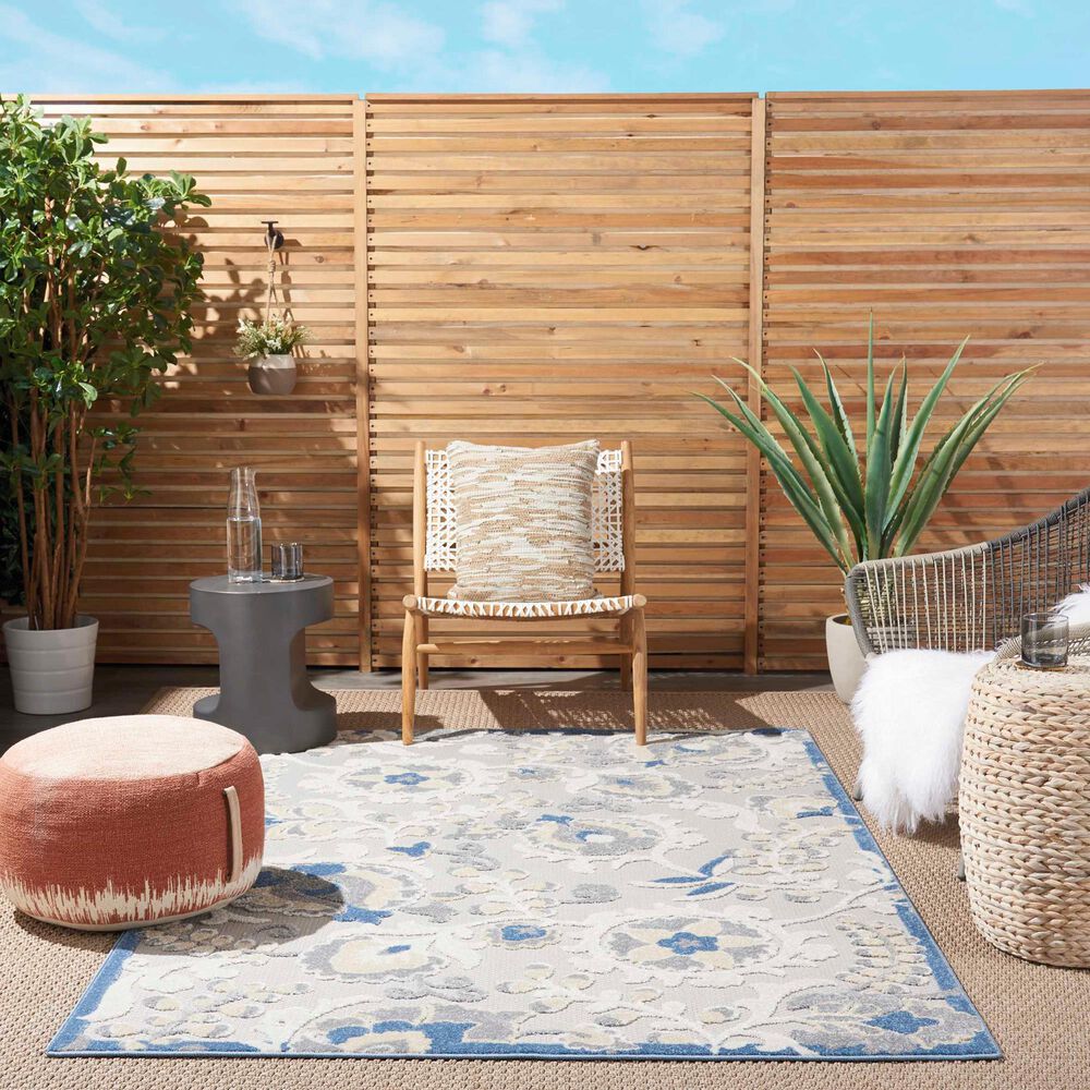 Nourison Aloha ALH17 6&#39; x 9&#39; Blue and Grey Indoor/Outdoor Area Rug, , large