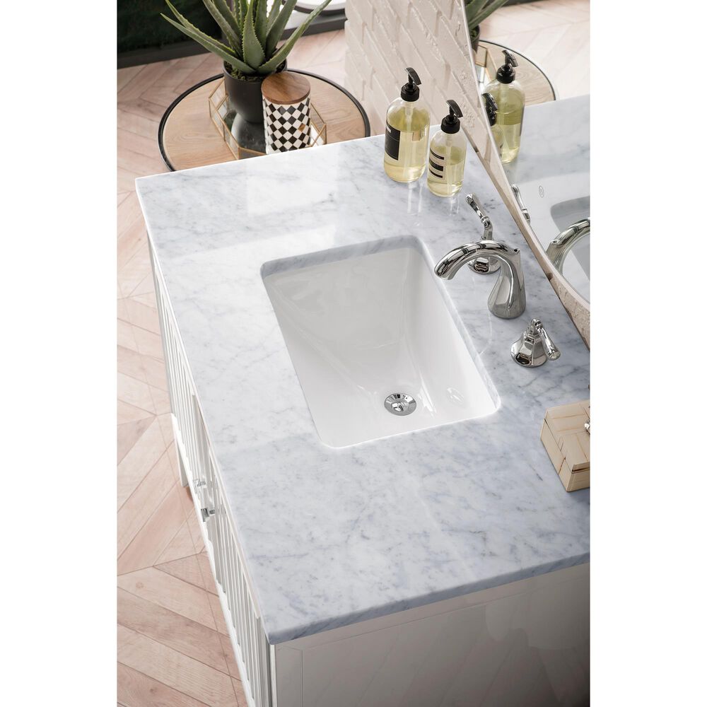 James Martin Vanities Athens 36&quot; Single Bathroom Vanity in Glossy White with 3 cm Carrara White Marble Top and Rectangular Sink, , large