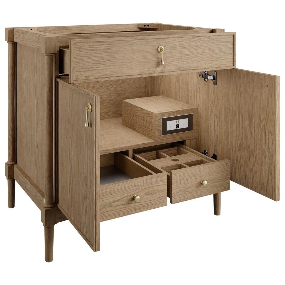 James Martin Kinnsden 36" Single Bathroom Vanity in Weathered Oak with 3 cm Siberian Silestone Top and Rectangular Sink, , large