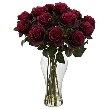 Nearly Natural Inc Blooming Dark Red Roses with Vase, , large