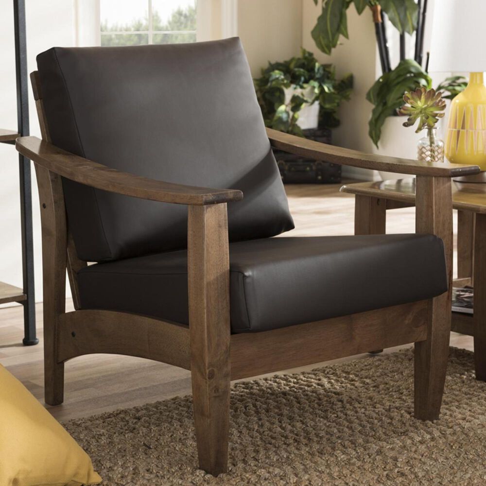Baxton Studio Pierce Lounge Chair with Walnut Frame in Dark Brown, , large