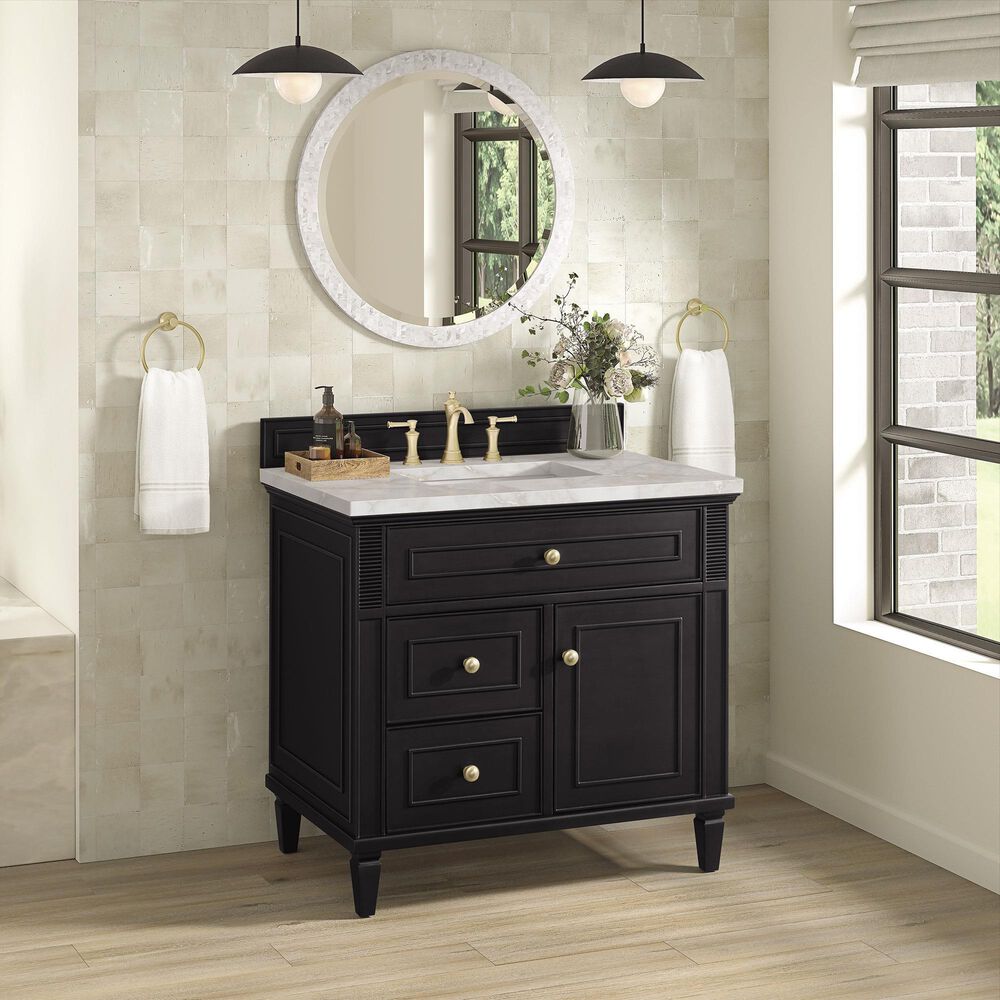 James Martin Vanities Lorelai 36&quot; Single Vanity in Black Onyx with 3 cm Victorian Silver Quartz Top, , large