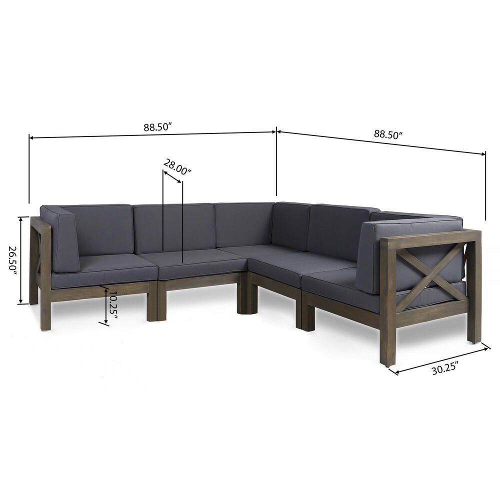 Noble House Brava 5-Piece Patio Sectional Set in Dark Gray, , large