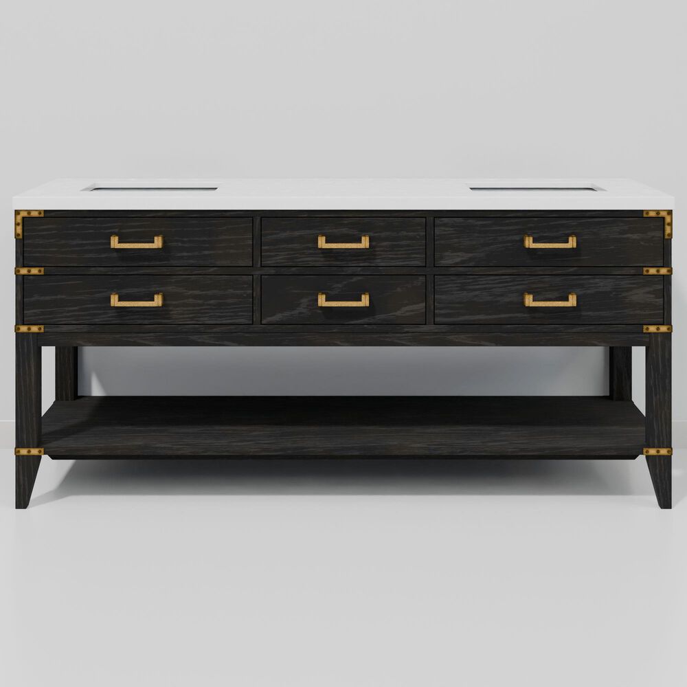 Lexora Home Norwalk 72" Double Bathroom Vanity in Black Oak with White Cultured Marble Top  and Rectangle Sink, , large