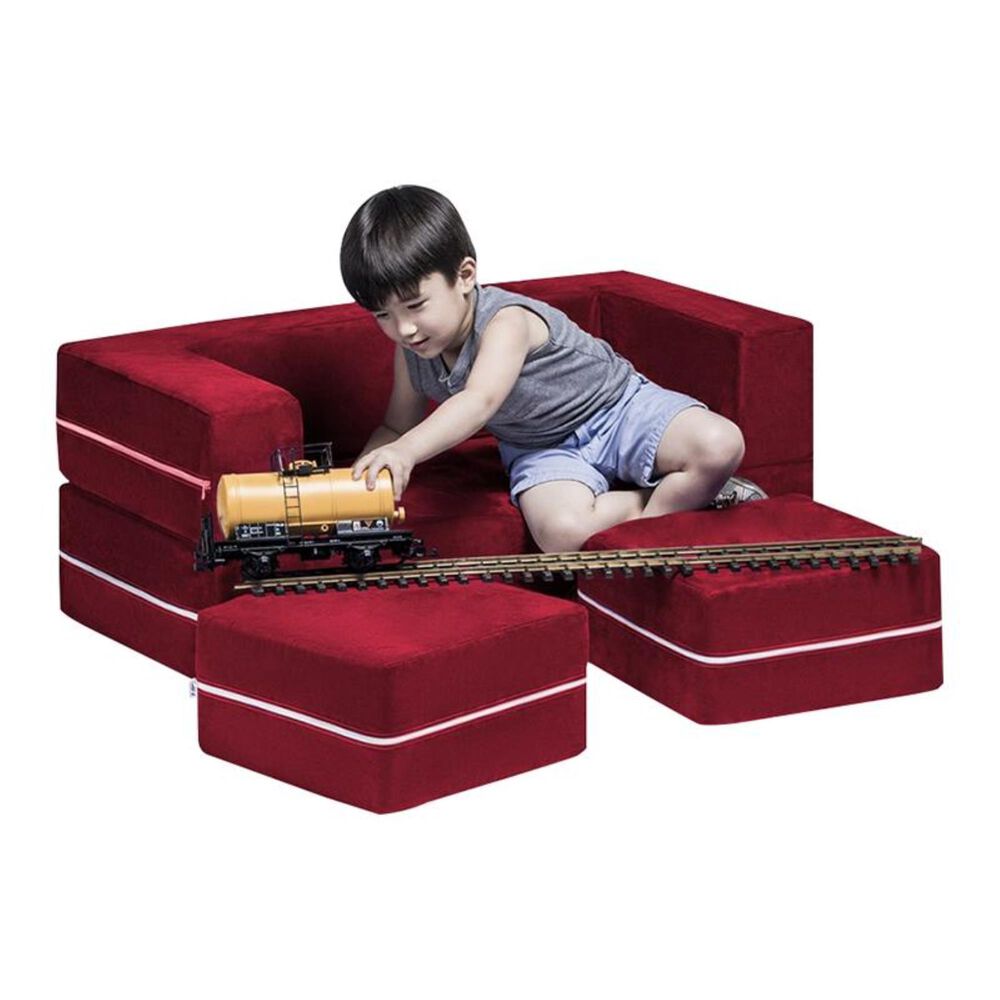 Jaxx Zipline Modular Kids Loveseat &amp; Ottomans in Cherry, , large