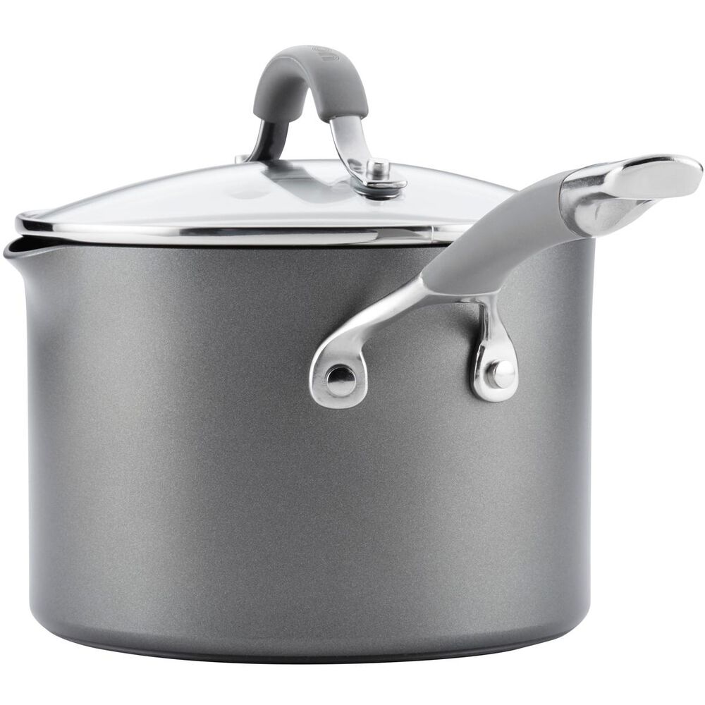 Circulon 3 Quart Covered Straining Saucepan with Pour Spouts in Oyster Gray, , large