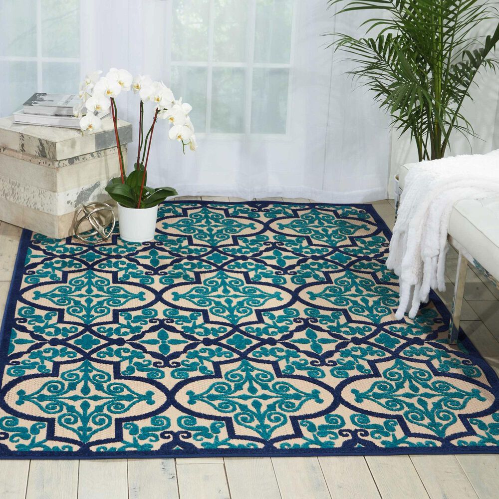 Nourison Aloha Geometric 7&#39;10&quot; x 10&#39;6&quot; Navy Indoor/Outdoor Area Rug, , large