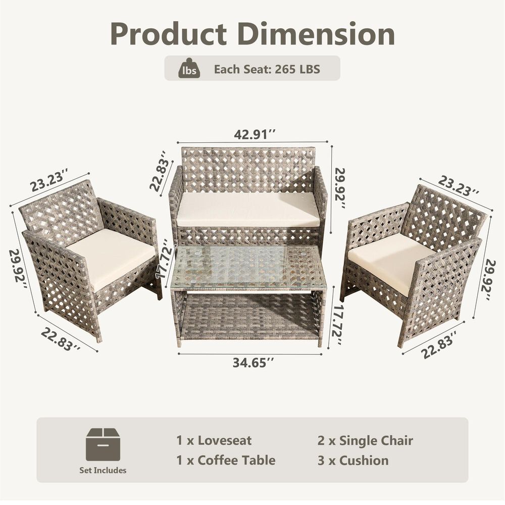 HOMLUX 4-Piece Patio Conversation Set in Beige, , large