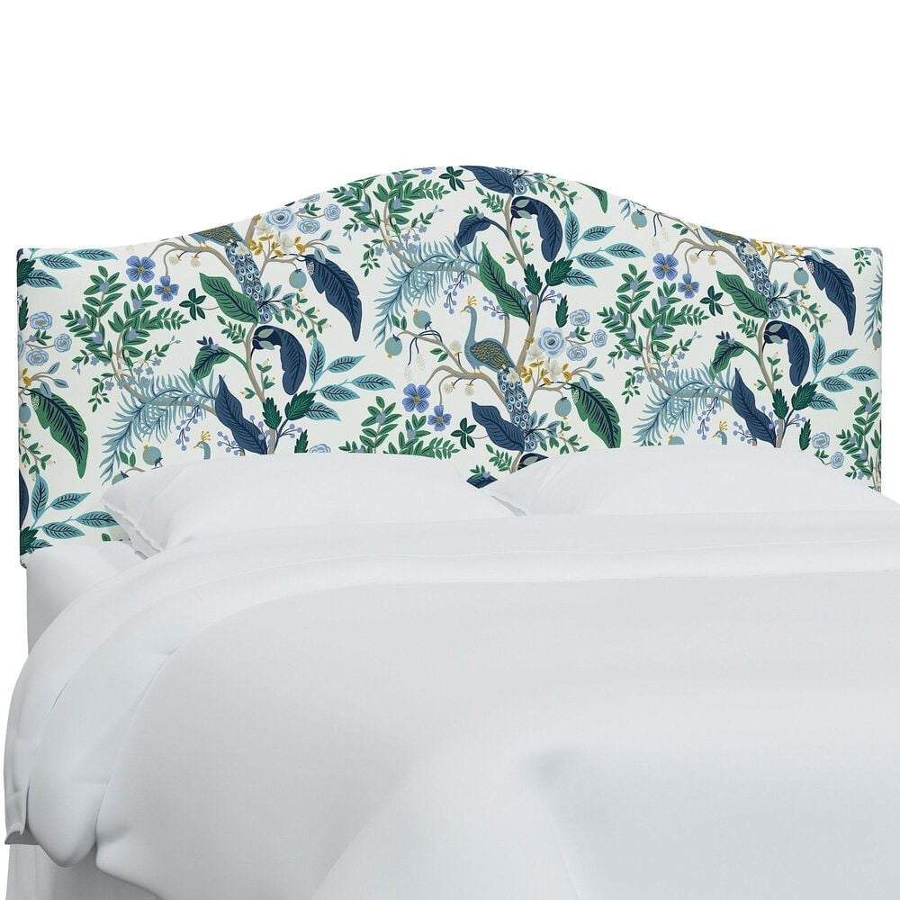Rifle Paper Co Crafted by Cloth & Company Mayfair Queen Headboard in Peacock Blue/White, , large