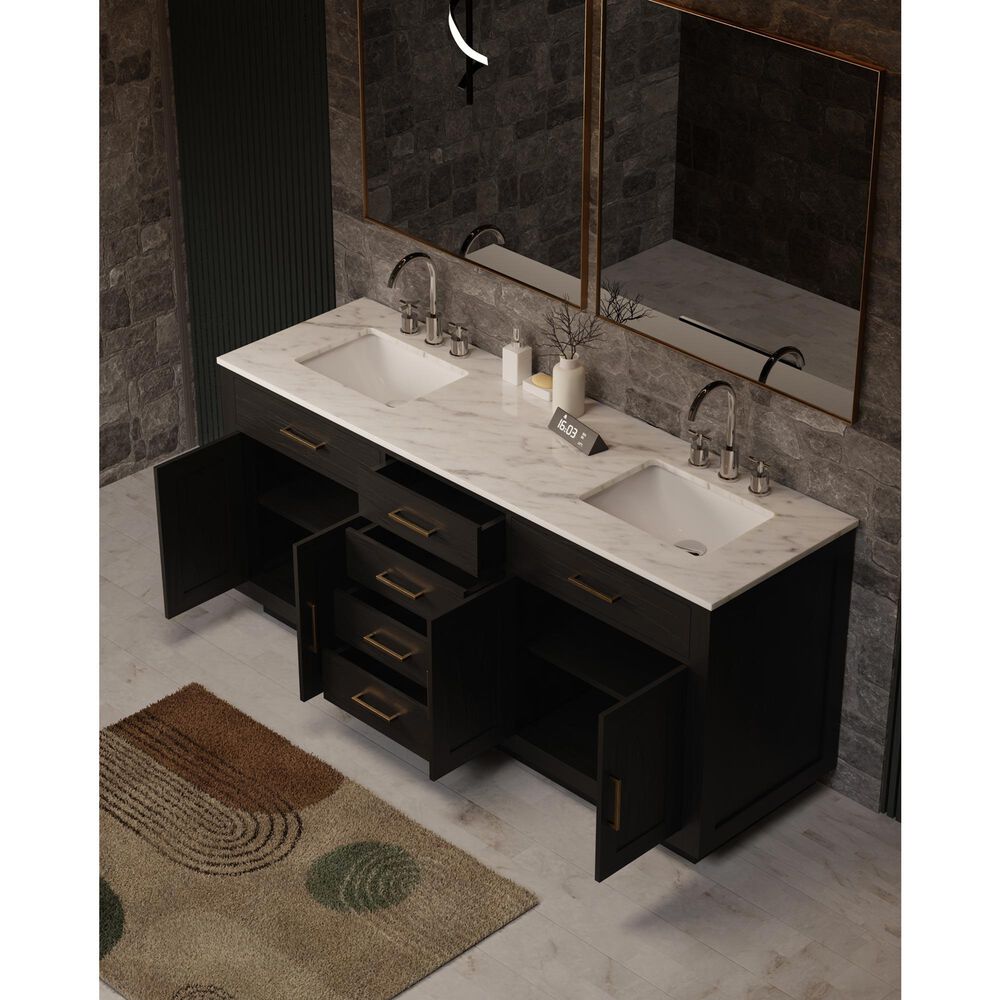 Lexora Home Abbey 72&quot; Double Bathroom Vanity in Black Oak with 2 cm White Carrara Marble Top and Rectangular Sinks, , large