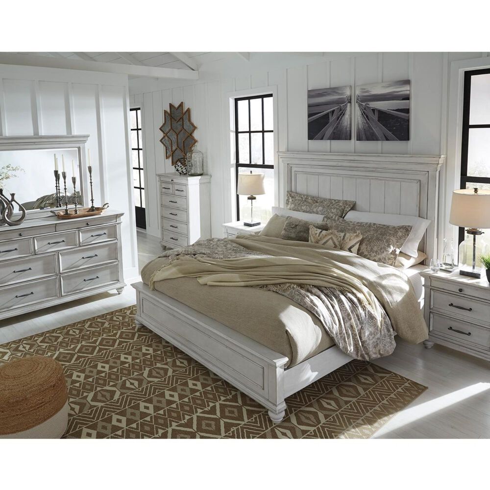 Signature Design by Ashley Kanwyn 4 Piece King Bedroom Set in Distressed Whitewash, , large