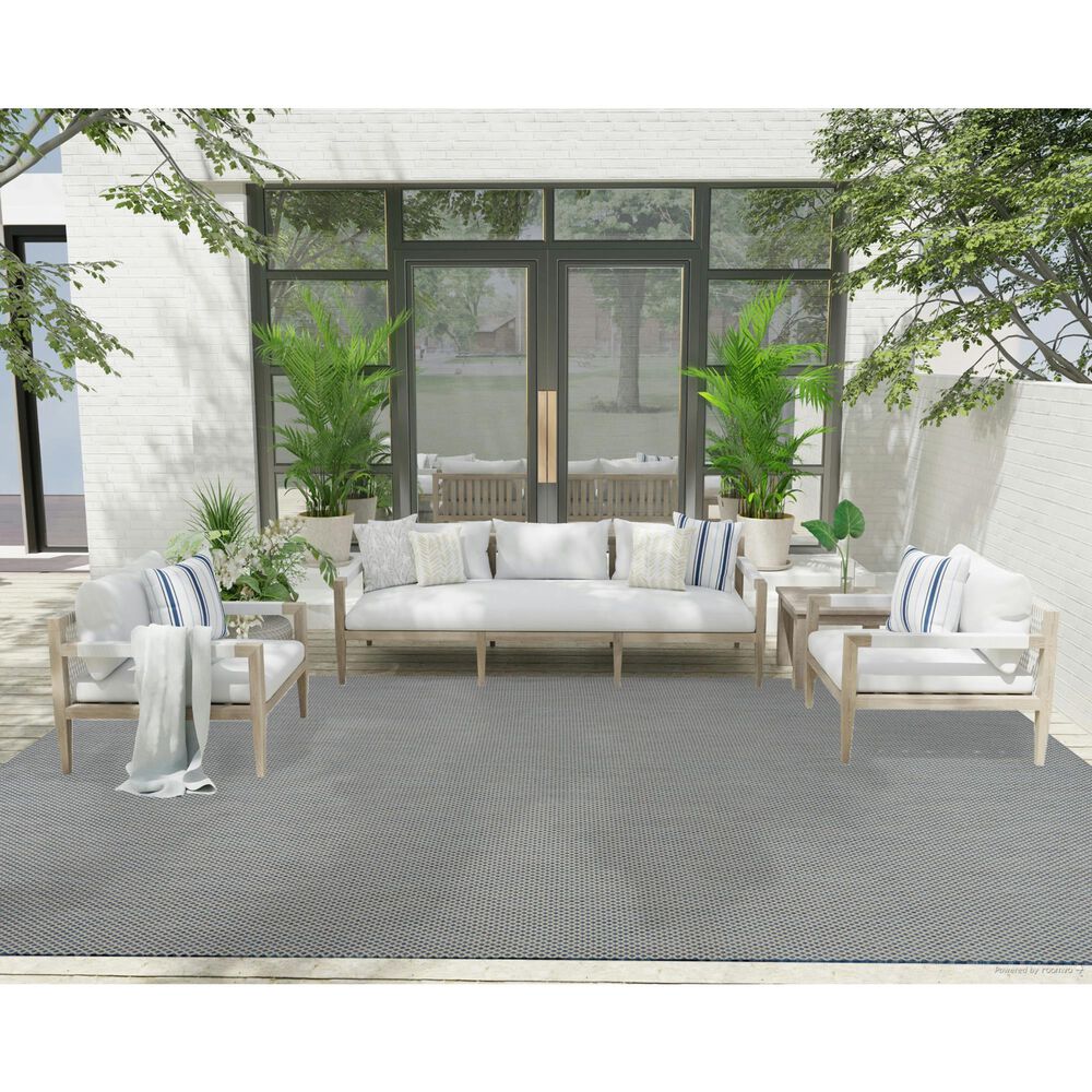 Nourison Courtyard Ivory and Blue 9&#39; x 12&#39; Indoor/Outdoor Area Rug, , large