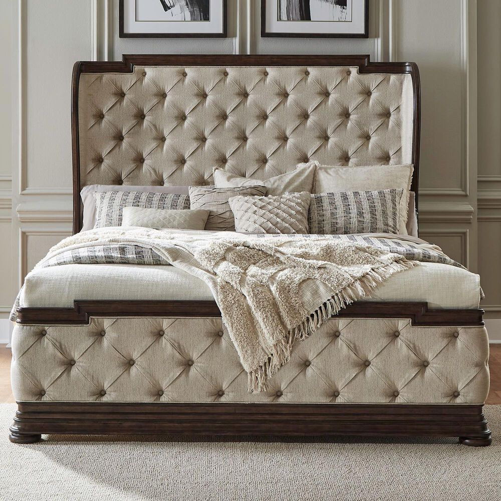 Belle Furnishings Provence Park Queen Upholstered Shelter Bed in Chateau Brown, , large