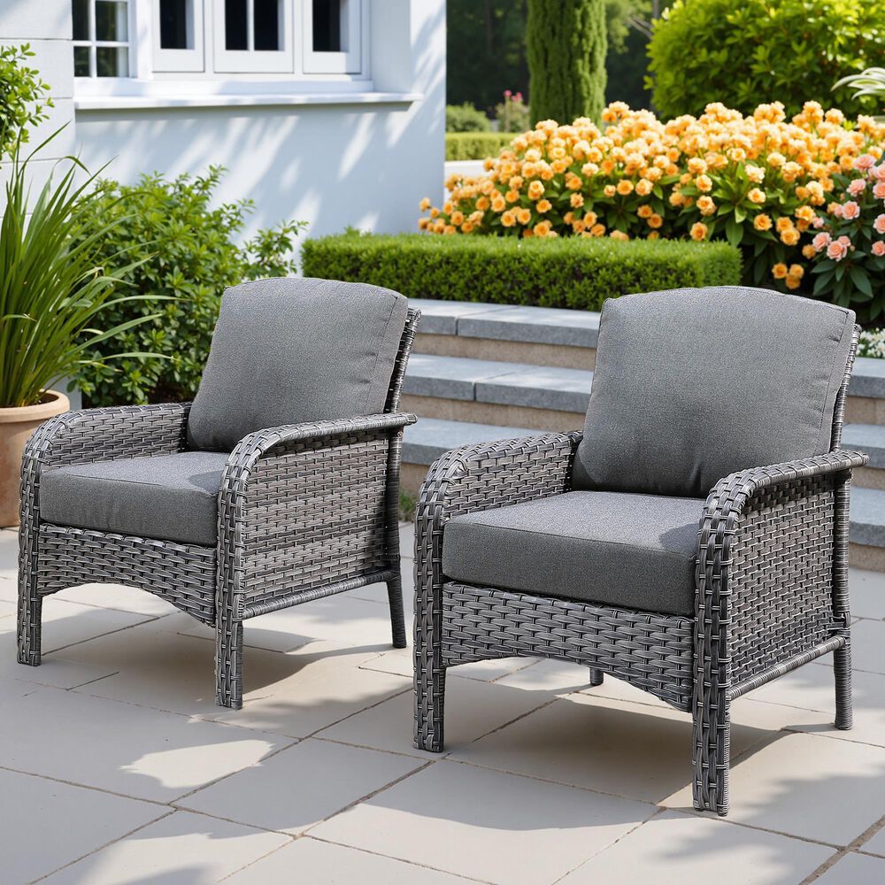 HOMLUX 27" Patio Single Chair in Dark Grey (Set of 2), , large