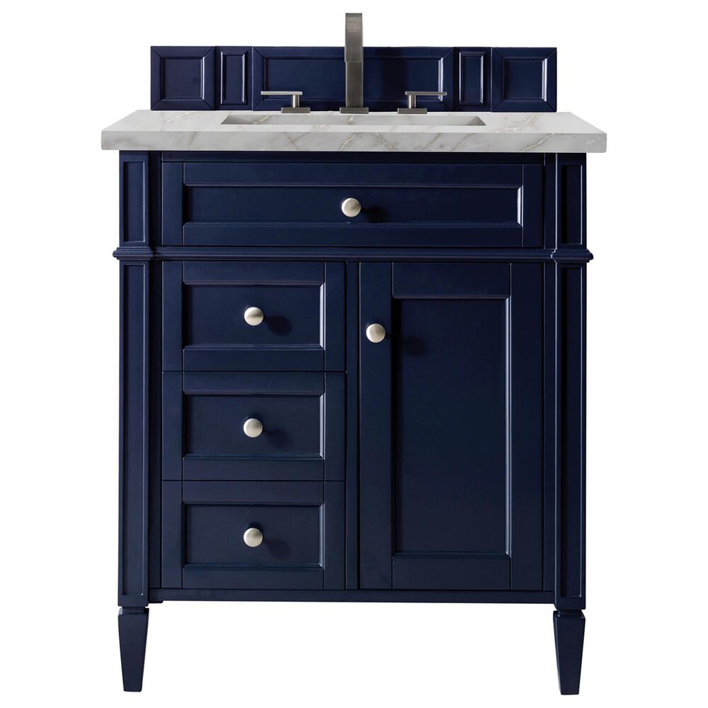 James Martin Vanities Brittany 30" Single Bathroom Vanity in Victory Blue with 3 cm Victorian Silver Quartz Top and Rectangular Sink, , large