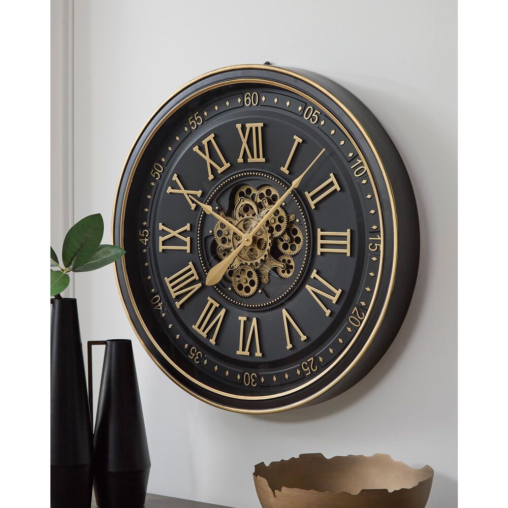 Ashley Dairton Wall Clock in Black and Gold, , large