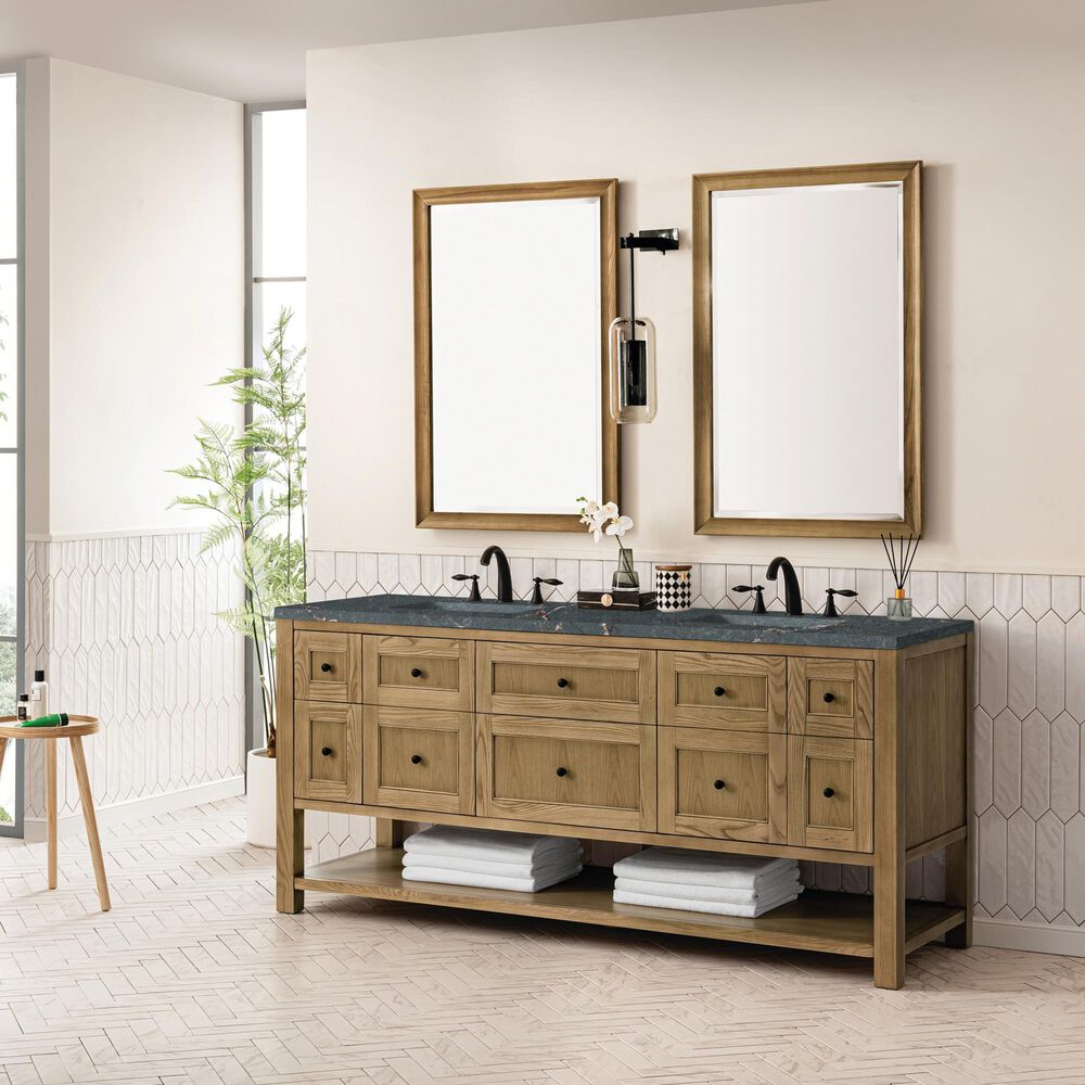 James Martin Vanities Breckenridge 72&quot; Double Bathroom Vanity in Light Natural Oak with 3 cm Parisien Bleu Quartz Top and Rectangular Sinks, , large