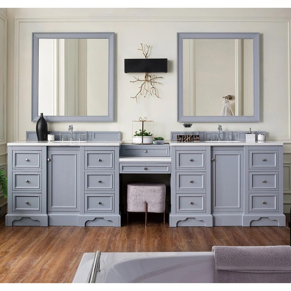 James Martin De Soto 118" Double Bathroom Vanity in Silver Gray with 3 cm Arctic Fall Solid Surface Top, , large