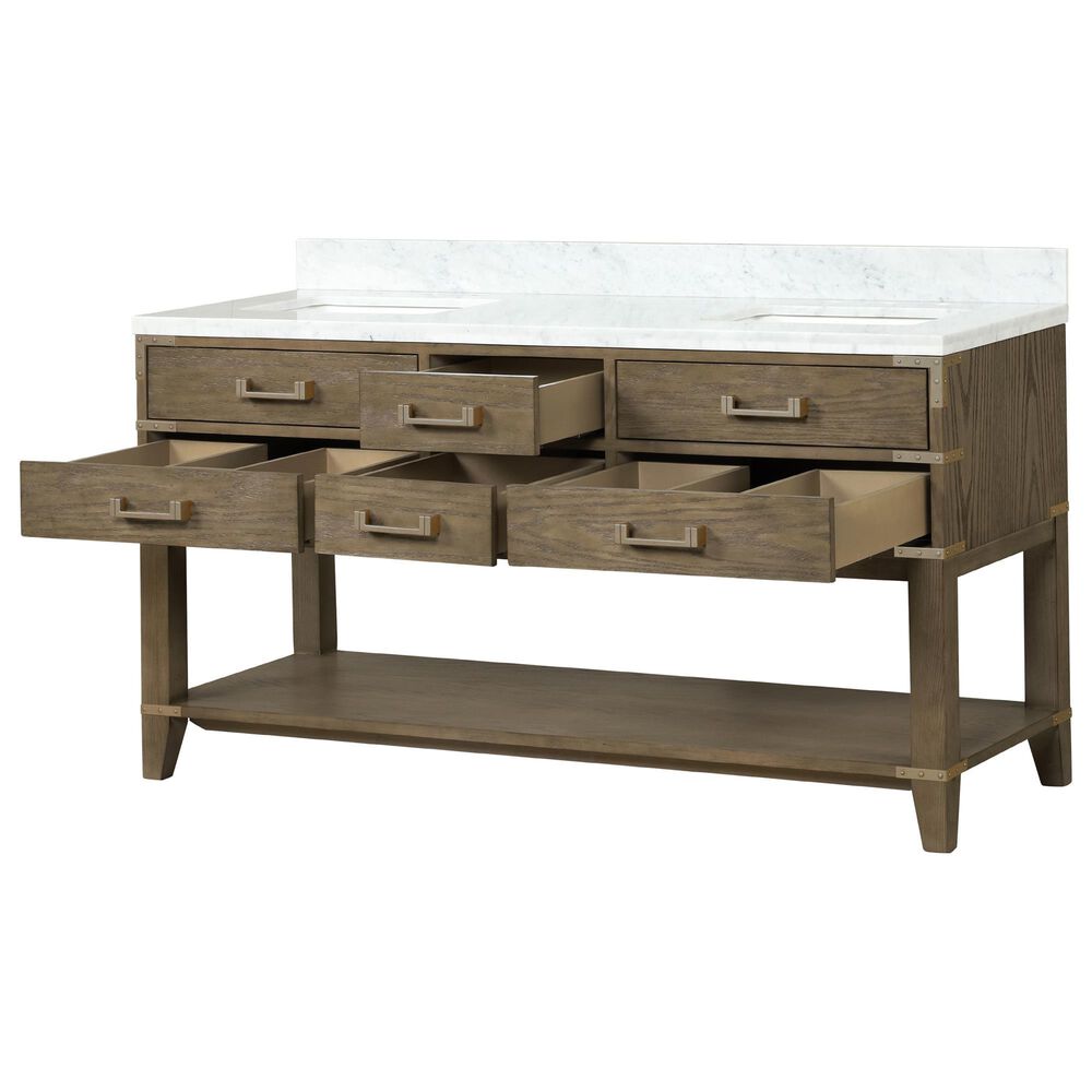 Lexora Home Norwalk 60&quot; Double Bathroom Vanity in Grey Oak with White Carrara Marble Top  and Rectangle Sink, , large