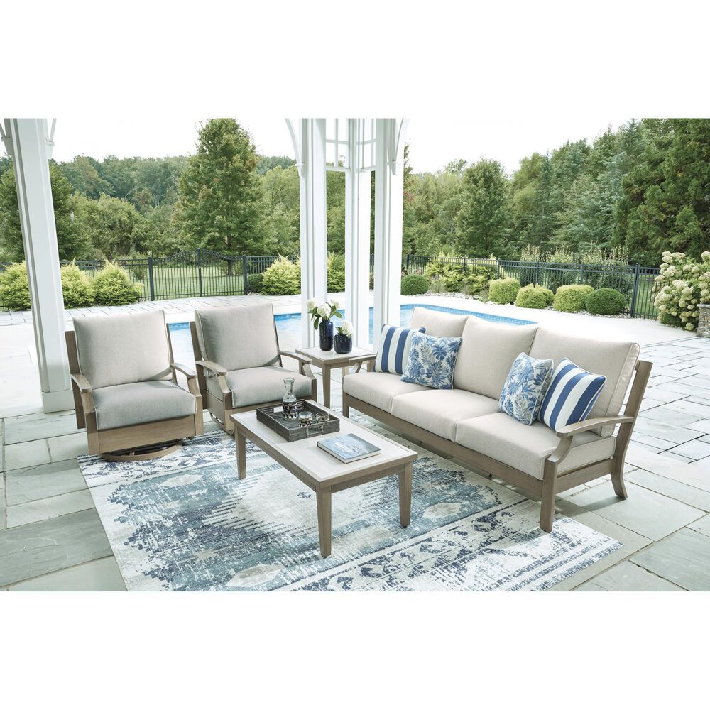 Ashley Rainier Ranch Outdoor Sofa with Beige Cushion in Brown, , large