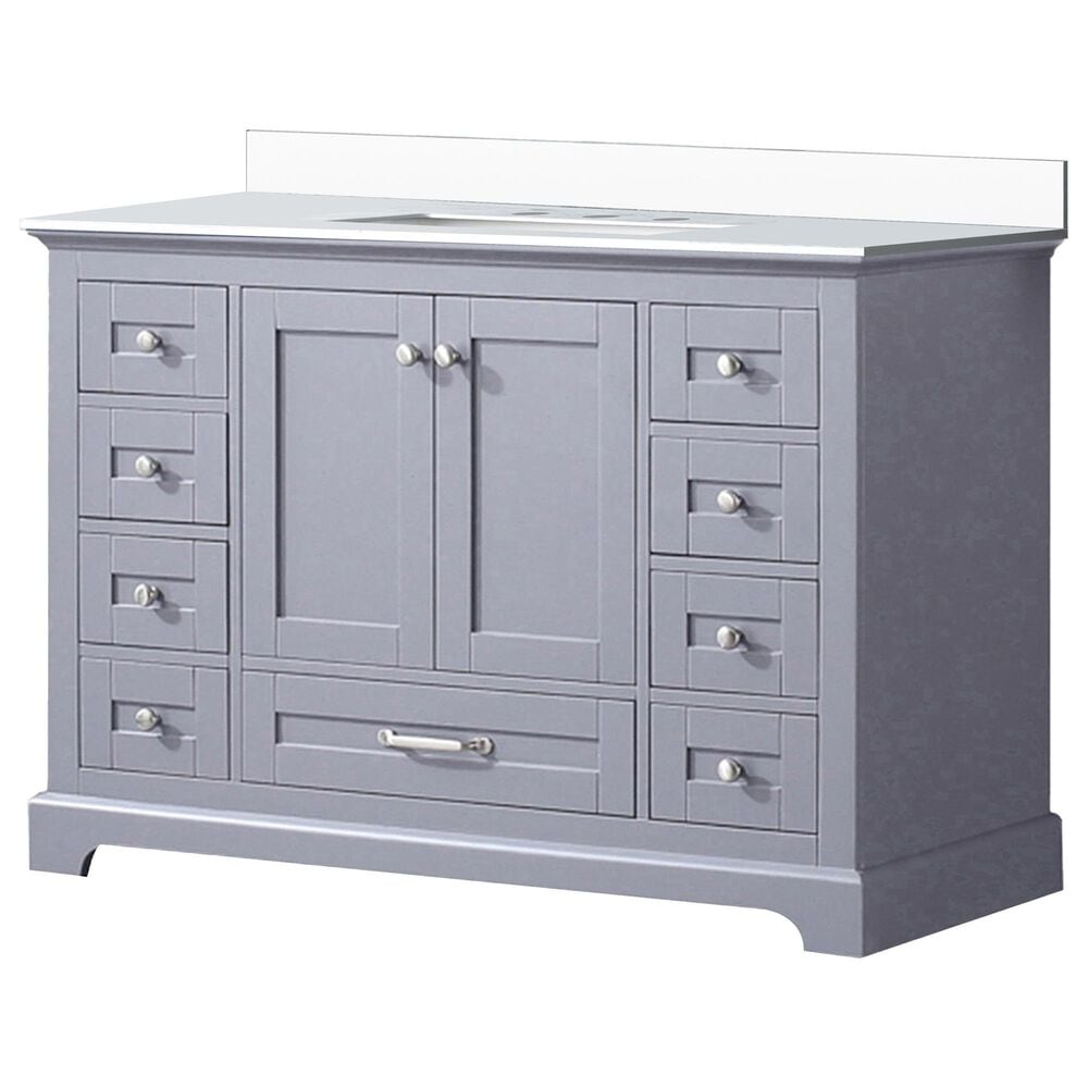 Lexora Home Dukes 48" Single Bathroom Vanity in Dark Grey with 2 cm White Quartz Top and Rectangular Sink, , large