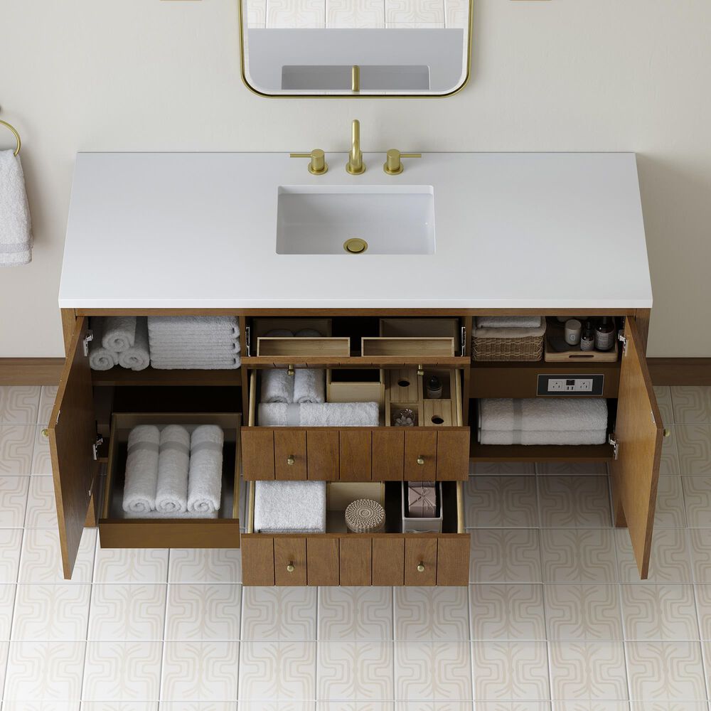 James Martin Hudson 60" Single Bathroom Vanity in Honey Oak with 3 cm Tajnar Eclos Top and Rectangular Sink, , large
