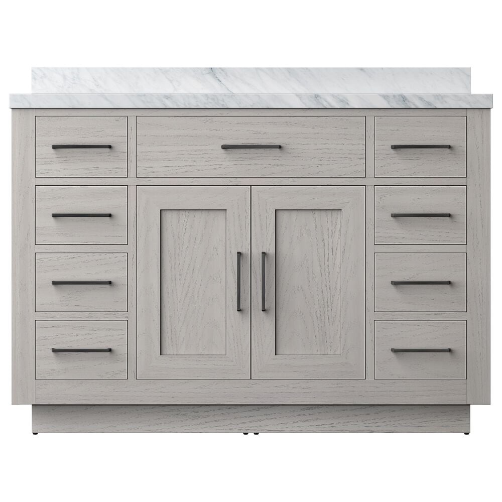 Lexora Home Abbey 48&quot; Single Bathroom Vanity in White Oak with 2 cm White Carrara Marble Top and Rectangular Sink, , large