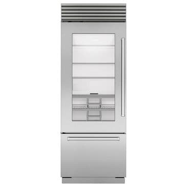 Sub Zero 17 Cu. Ft. Classic Left Hinge Bottom Freezer Refrigerator with Glass Door and Tubular Handle in Stainless Steel, , large