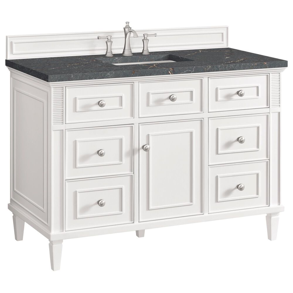 James Martin Vanities Lorelai 48" Single Vanity in Bright White with 3 cm Parisien Bleu Quartz Top, , large