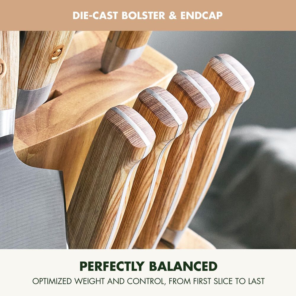 Green Pan Elite 13-Piece Knife Block Set with Light Wood Handles in Stainless Steel, , large