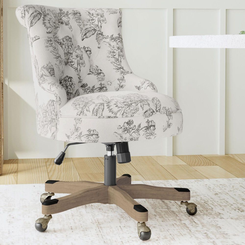 Linon Home Decor Sinclair Office Chair with Floral Gray Cushion in Grey Wash, , large