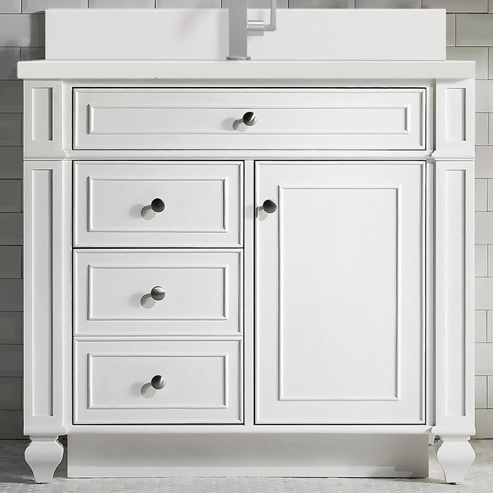 James Martin Vanities Bristol 36&quot; Single Bathroom Vanity in Bright White with Single Hole 3 cm White Zeus Quartz Top and Rectangular Sink, , large