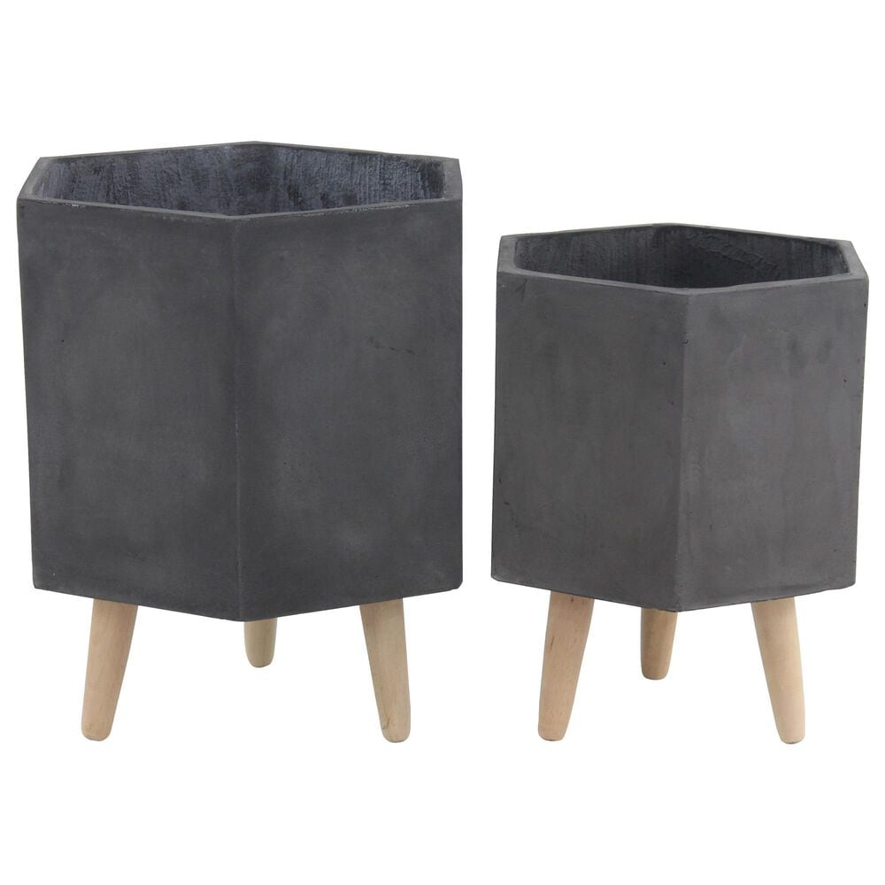 Maple and Jade Assorted Planters with Stands in Dark Grey (Set of 2), , large