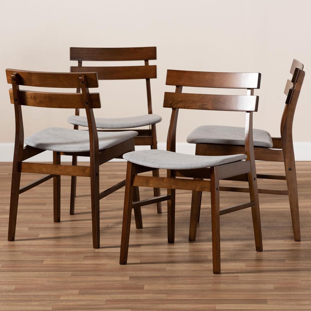 Baxton Studio Devlin Side Chair with Light Grey Cushion in Walnut Brown (Set of 4), , large