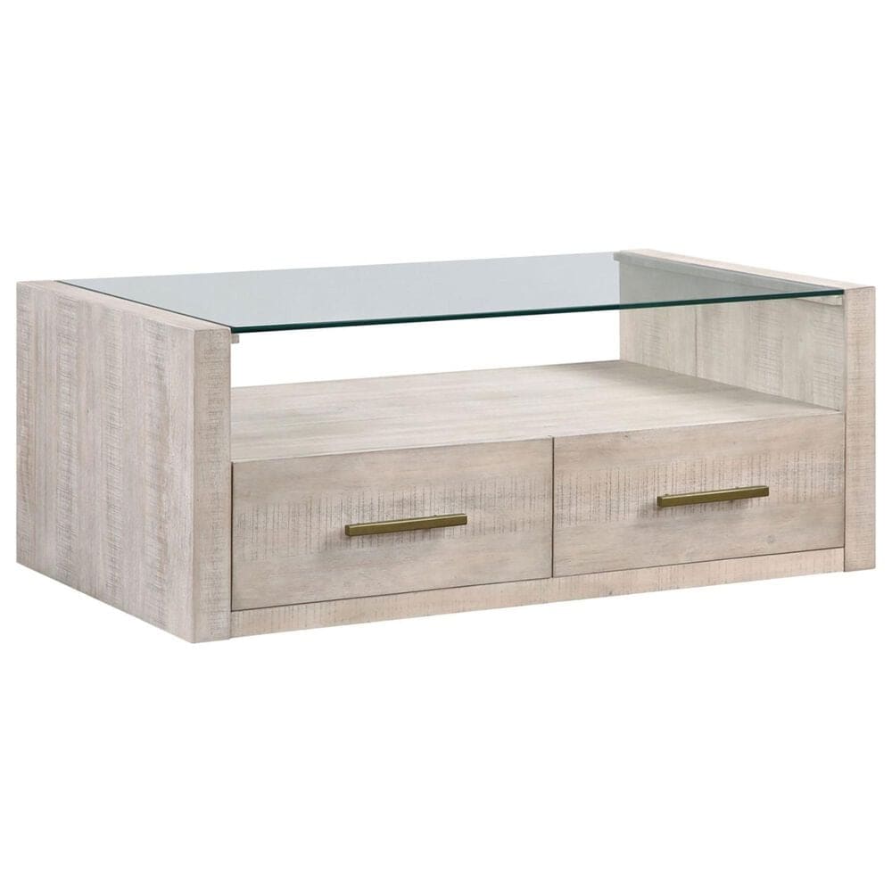 Steve Silver Garland Coffee Table in Washed Parchment and Clear, , large