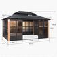 HOMLUX 12" x 16" Outdoor Hardtop Gazebo with Wood Grain Aluminum Frame in Black, , large