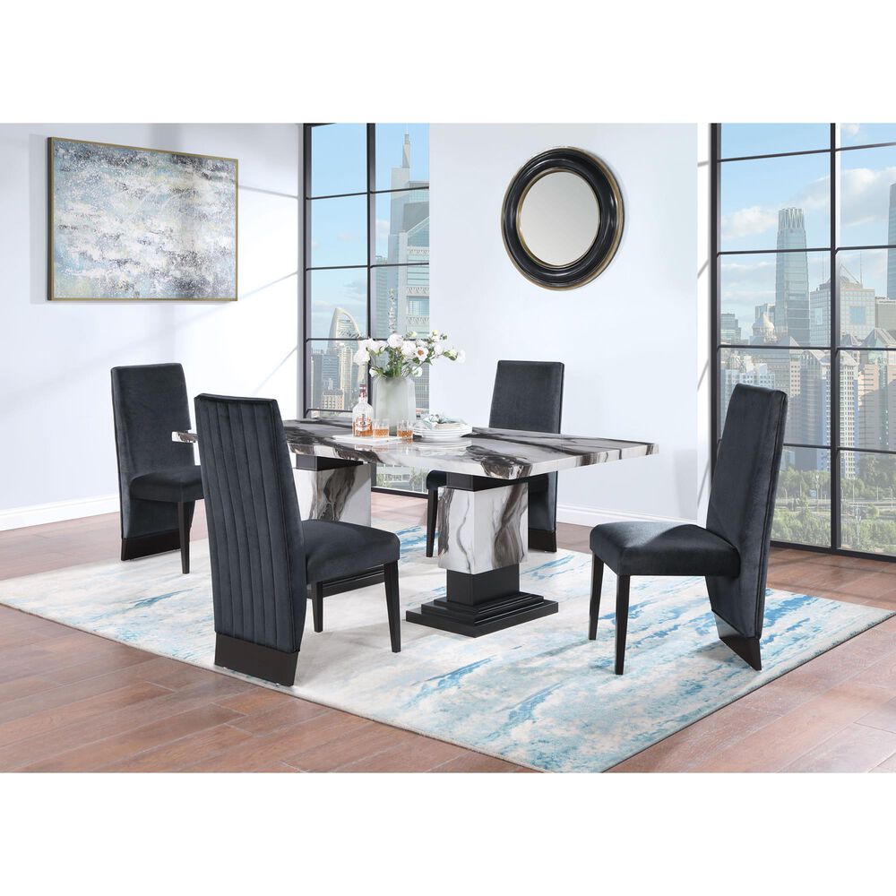 Global Furniture USA Faux Marble Pedestal Dining Table and 6 Chairs in Black, , large