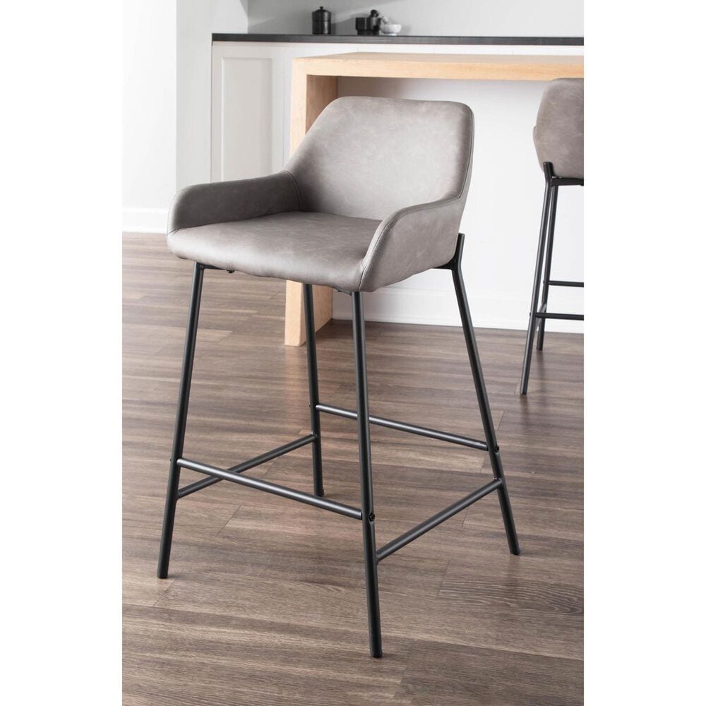 LumiSource Daniella 24" Counter Stool with Grey Upholstery in Black (Set of 2), , large