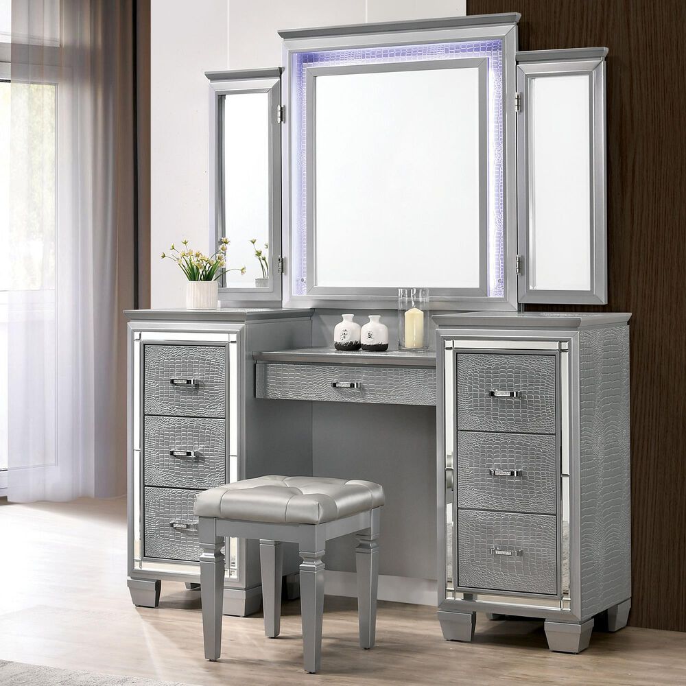 Furniture of America Griffith 3 Piece Vanity Set in Silver, , large