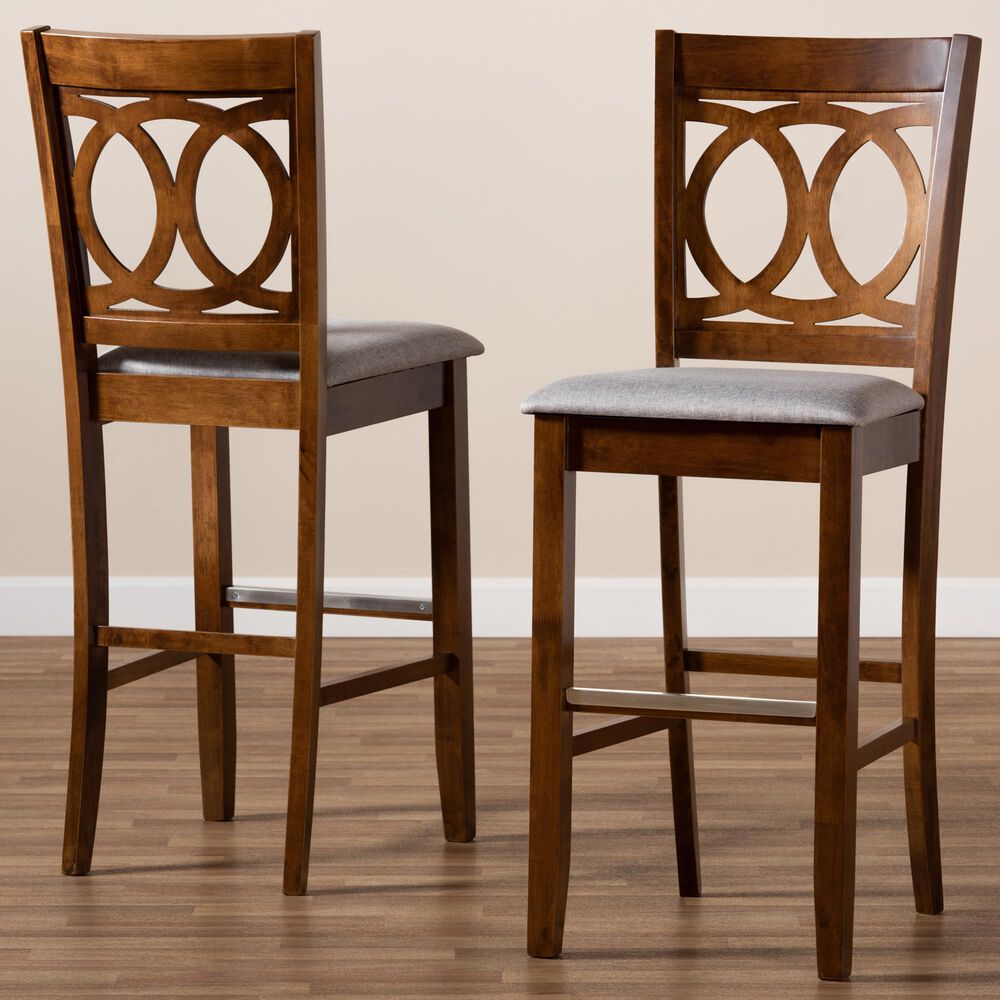 Baxton Studio Carson Bar Stool in Grey/Walnut (Set of 2), , large