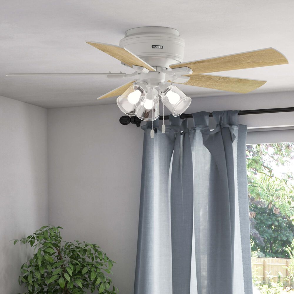 Hunter Crestfield Low Profile 52&quot; Ceiling Fan with LED Lights in Fresh White, , large