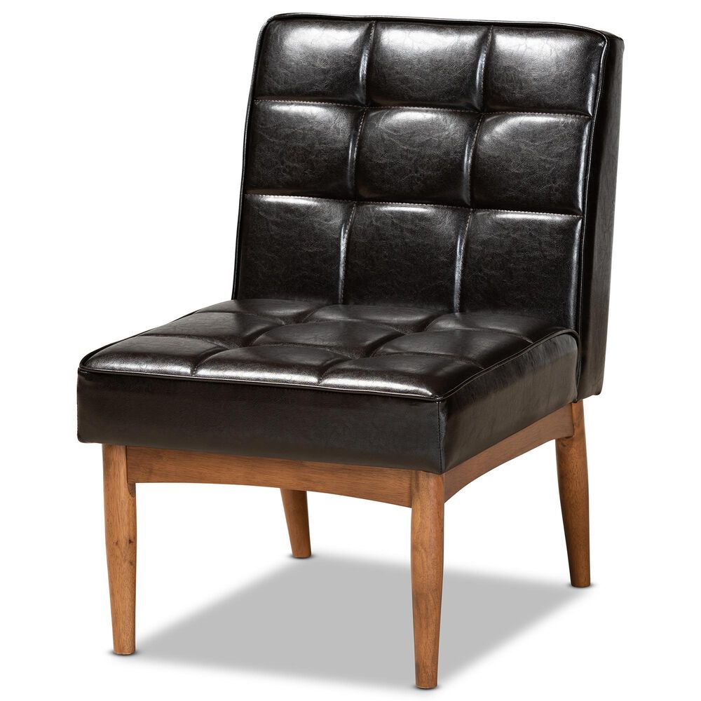 Baxton Studio Sanford Side Chair with Dark Brown Cushion in Walnut Brown, , large