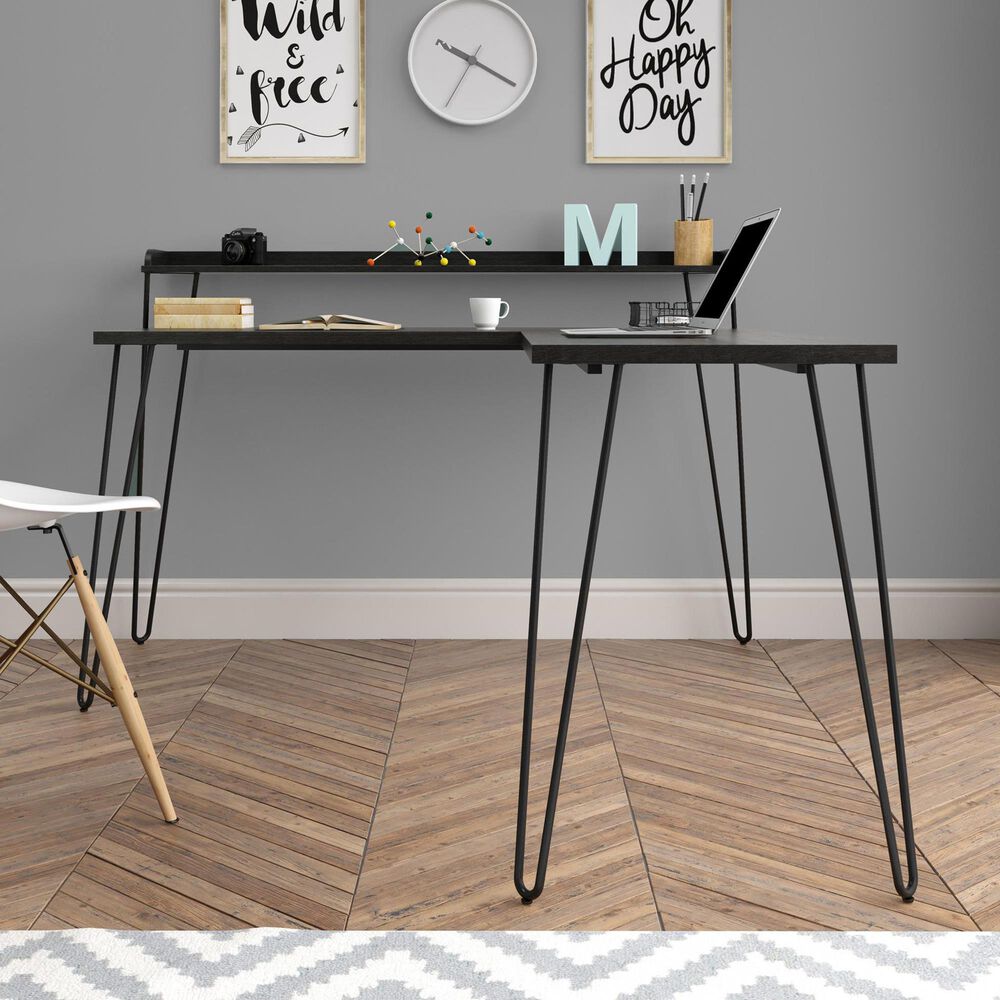 DHP Deacon L-Desk in Black Oak, , large