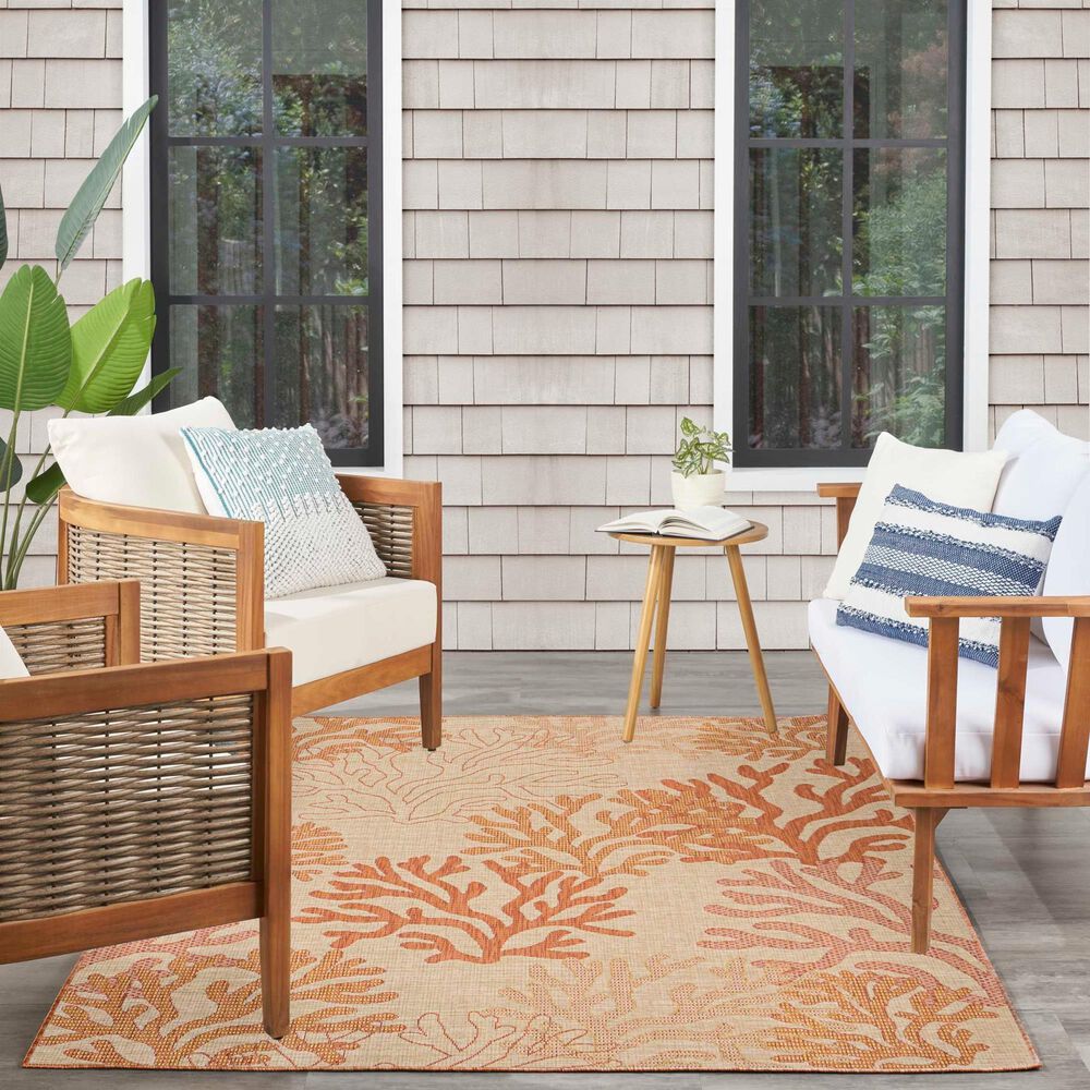 Nourison Garden Oasis Nautical Coral 4&#39; x 6&#39; Indoor/Outdoor Area Rug, , large