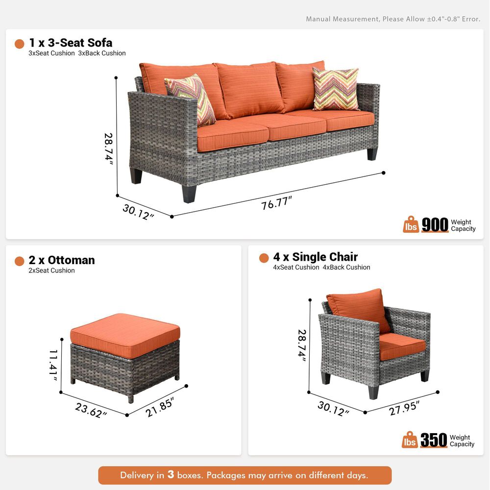 HOMLUX 7-Piece Rattan Sectional Set in Orange, , large