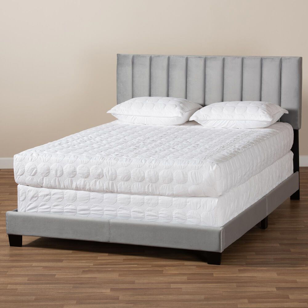 Baxton Studio Clare King Upholstered Panel Bed in Grey, , large