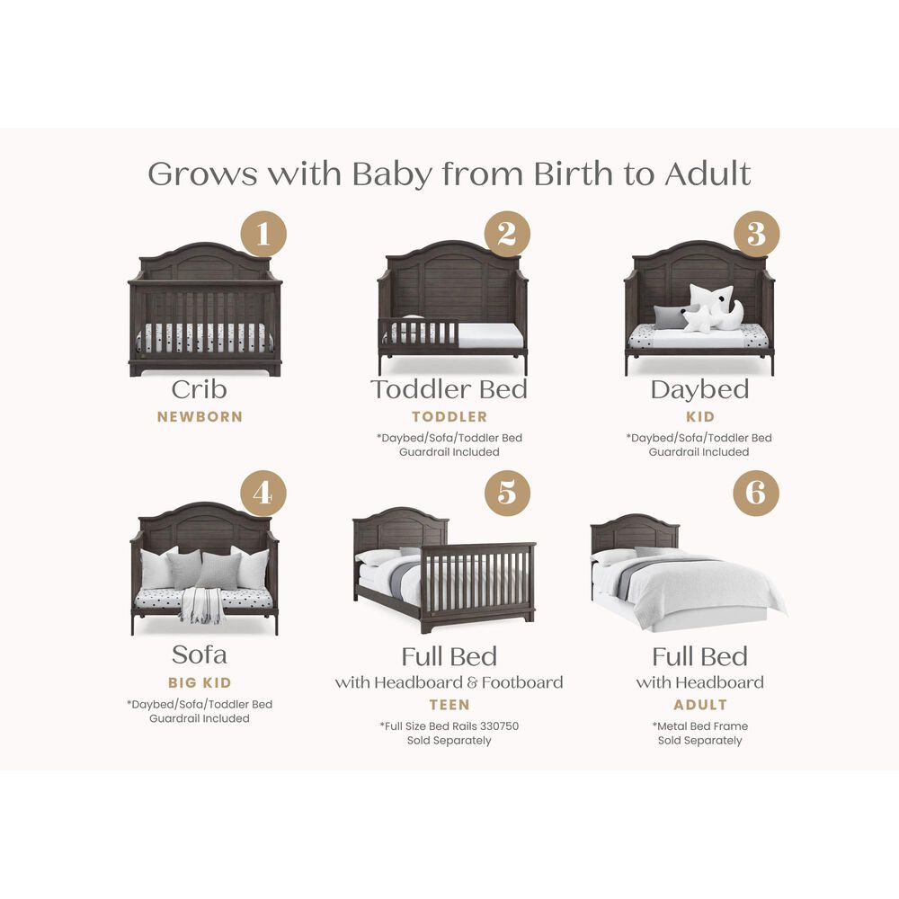 Delta Children Asher 6-In-1 Convertible Crib in Rustic Grey, , large