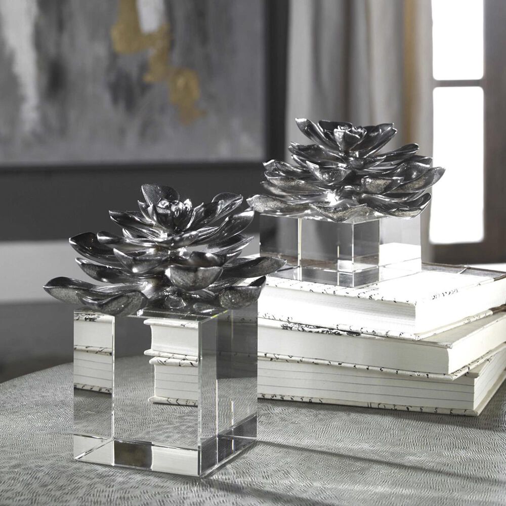 Uttermost Indian Lotus Metallic Silver Flowers (Set of 2), , large